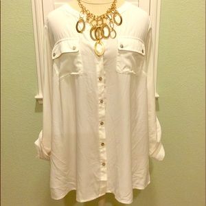 Lane Bryant Long Sleeve Cream Blouse